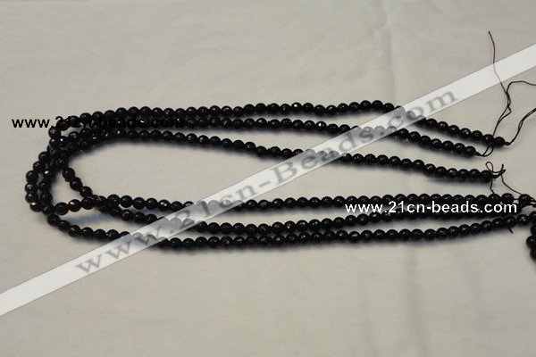 CTO106 15.5 inches 5mm faceted round natural black tourmaline beads