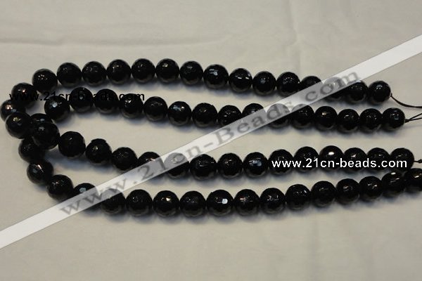 CTO110 15.5 inches 12mm faceted round natural black tourmaline beads