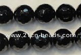 CTO111 15.5 inches 14mm faceted round natural black tourmaline beads