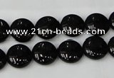 CTO128 15.5 inches 12mm flat round black tourmaline beads