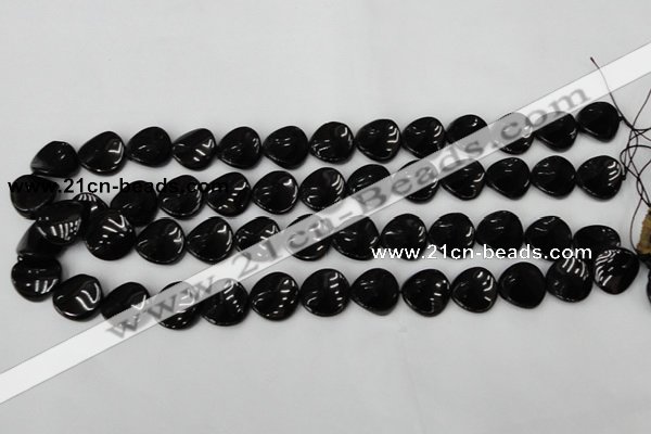 CTO129 15.5 inches 16mm twisted coin black tourmaline beads