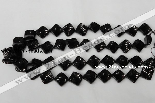 CTO130 15.5 inches 15*15mm twisted diamond black tourmaline beads