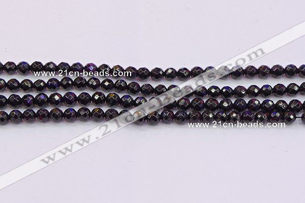 CTO135 15.5 inches 4mm faceted round black tourmaline beads