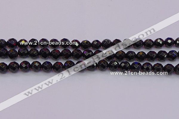 CTO137 15.5 inches 8mm faceted round black tourmaline beads