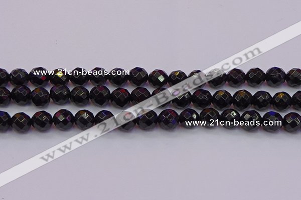 CTO138 15.5 inches 10mm faceted round black tourmaline beads