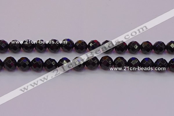 CTO139 15.5 inches 12mm faceted round black tourmaline beads