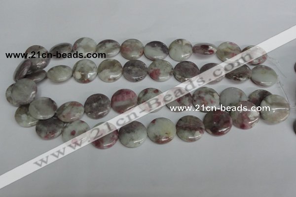 CTO235 15.5 inches 20mm flat round pink tourmaline gemstone beads