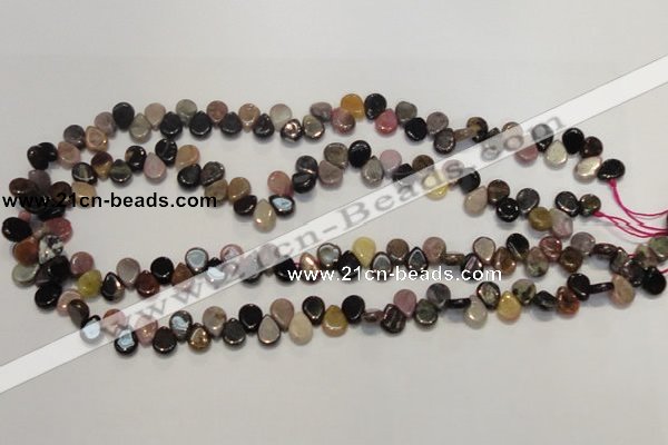 CTO38 15.5 inches 7*10mm flat teardrop natural tourmaline beads