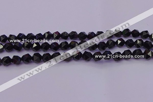 CTO646 15.5 inches 8mm faceted nuggets black tourmaline beads