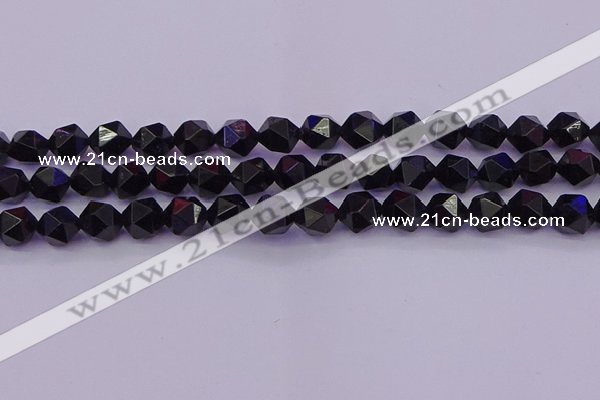 CTO647 15.5 inches 10mm faceted nuggets black tourmaline beads