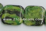 CTP12 15.5 inches 25*25mm square yellow green pine gemstone beads