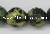 CTP218 15.5 inches 20mm faceted round yellow pine turquoise beads