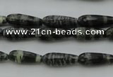 CTR10 15.5 inches 6*16mm faceted teardrop green silver line jasper beads