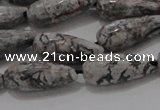 CTR102 15.5 inches 8*20mm faceted teardrop grey picture jasper beads