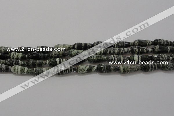 CTR103 15.5 inches 8*20mm faceted teardrop green silver line jasper beads