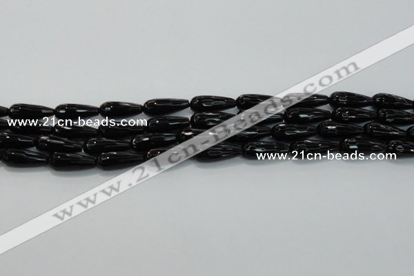 CTR109 15.5 inches 8*20mm faceted teardrop black agate beads