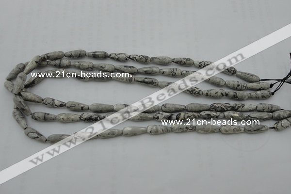 CTR11 15.5 inches 6*16mm faceted teardrop grey picture jasper beads