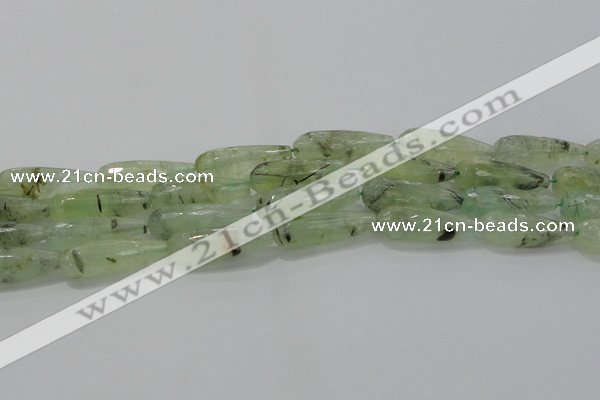 CTR136 15.5 inches 10*30mm faceted teardrop green rutilated quartz beads