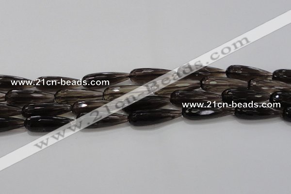 CTR137 15.5 inches 10*30mm faceted teardrop smoky quartz beads