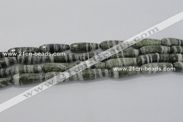 CTR140 15.5 inches 10*30mm faceted teardrop green silver line jasper beads