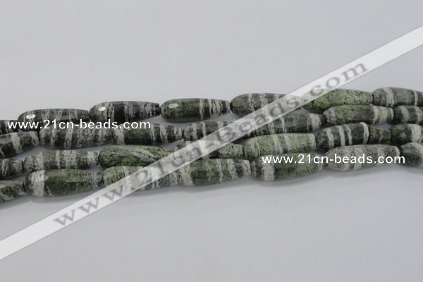 CTR140 15.5 inches 10*30mm faceted teardrop green silver line jasper beads