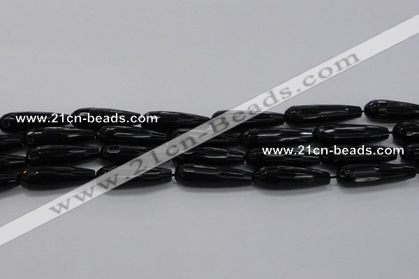 CTR145 15.5 inches 10*30mm faceted teardrop black agate beads