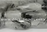 CTR155 15.5 inches 6*16mm faceted teardrop black rutilated quartz beads