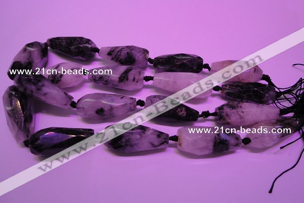 CTR207 16*35mm - 18*43mm faceted teardrop black rutilated quartz beads