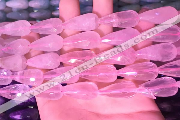 CTR305 15.5 inches 10*25mm faceted teardrop rose quartz beads