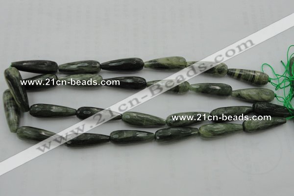 CTR35 15.5 inches 10*30mm faceted teardrop green hair stone beads