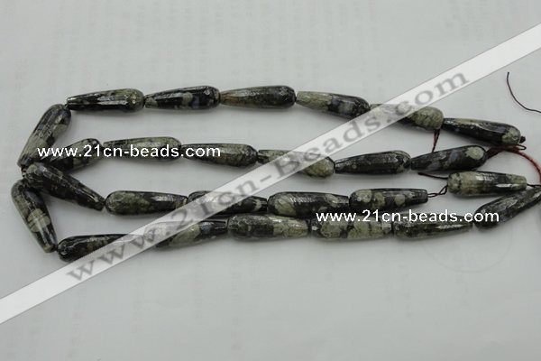 CTR37 15.5 inches 10*30mm faceted teardrop grey opal gemstone beads