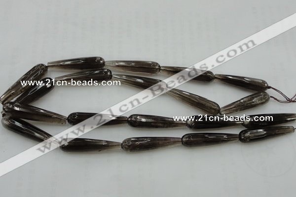 CTR42 15.5 inches 10*40mm faceted teardrop smoky quartz beads