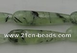 CTR43 15.5 inches 10*40mm faceted teardrop green rutilated quartz beads