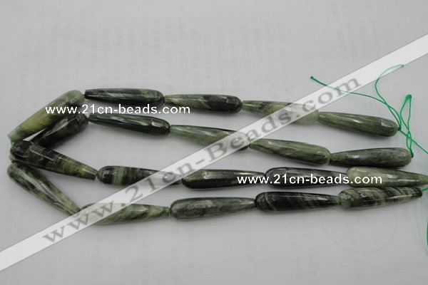 CTR49 15.5 inches 10*40mm faceted teardrop green hair stone beads