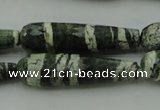 CTR53 15.5 inches 10*40mm faceted teardrop green silver line jasper beads