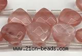 CTR631 Top drilled 13*13mm faceted briolette cherry quartz beads