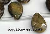 CTR670 Top drilled 10*14mm faceted briolette yellow tiger eye beads