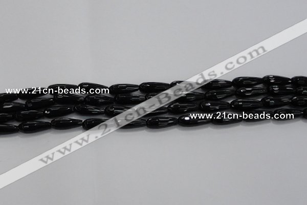 CTR82 15.5 inches 6*16mm faceted teardrop black agate beads