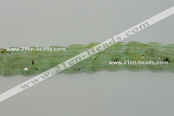 CTR93 15.5 inches 8*20mm faceted teardrop green rutilated quartz beads