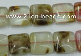 CTS52 15.5 inches 15*15mm square tigerskin glass beads wholesale