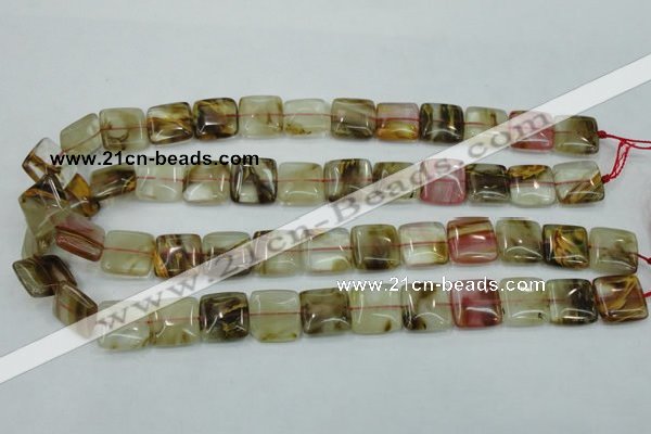 CTS52 15.5 inches 15*15mm square tigerskin glass beads wholesale