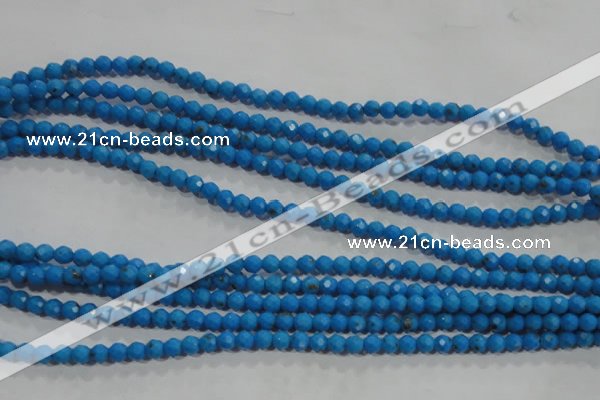 CTU1630 15.5 inches 4mm faceted round synthetic turquoise beads