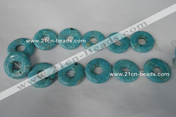 CTU1930 15.5 inches 35mm donut imitation turquoise beads