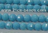 CTU2590 15.5 inches 4mm faceted round synthetic turquoise beads