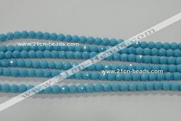 CTU2590 15.5 inches 4mm faceted round synthetic turquoise beads