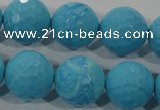 CTU2596 15.5 inches 16mm faceted round synthetic turquoise beads