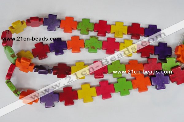 CTU732 15.5 inches 20*20mm cross dyed turquoise beads wholesale