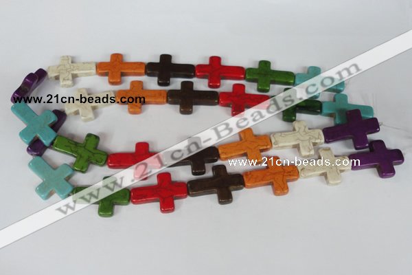 CTU733 15.5 inches 22*30mm cross dyed turquoise beads wholesale