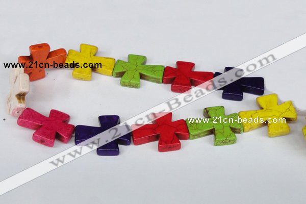 CTU734 15.5 inches 30*36mm cross dyed turquoise beads wholesale