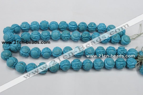 CTU883 15.5 inches 15mm carved round dyed turquoise beads